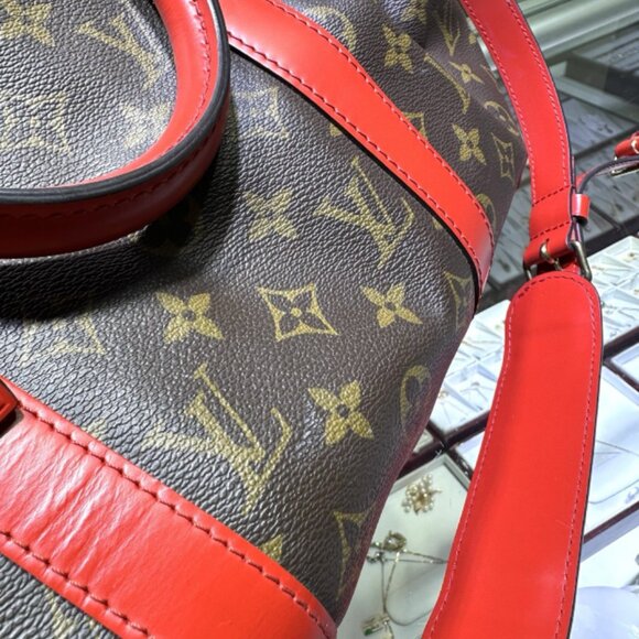 Genuine Louis Vuitton Carry On Bag Red Monogram Canvas Keepall Bandouliere 50 - Picture 6 of 9
